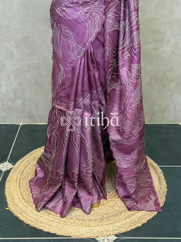 TUSSAR SILK TURKISH APPLIQUE EMBROIDERY SAREE