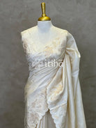 TUSSAR SILK TURKISH APPLIQUE EMBROIDERY SAREE - OFF WHITE