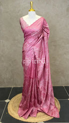 TUSSAR SILK TURKISH APPLIQUE EMBROIDERY SAREE - PASTEL PINK