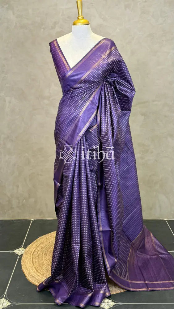 TUSSAR SILK WEAVING SAREE - DEEP PURPLE