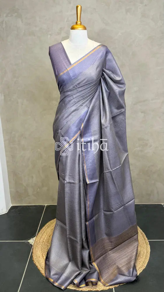 TUSSAR SILK WEAVING SAREE - GREYISH BLUE