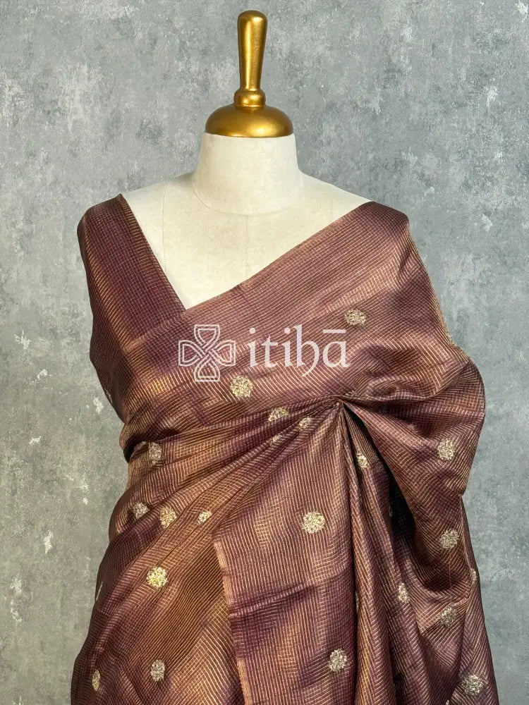 TUSSAR SILK ZARI CHECK EMBROIDERY SAREE