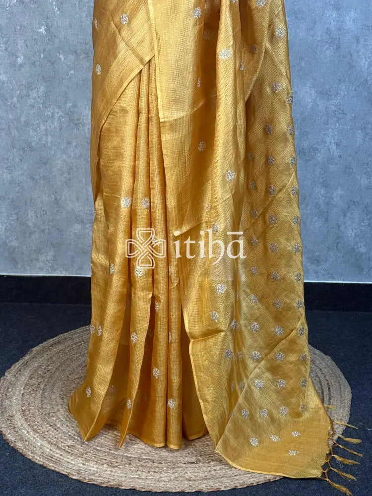 TUSSAR SILK ZARI CHECK EMBROIDERY SAREE