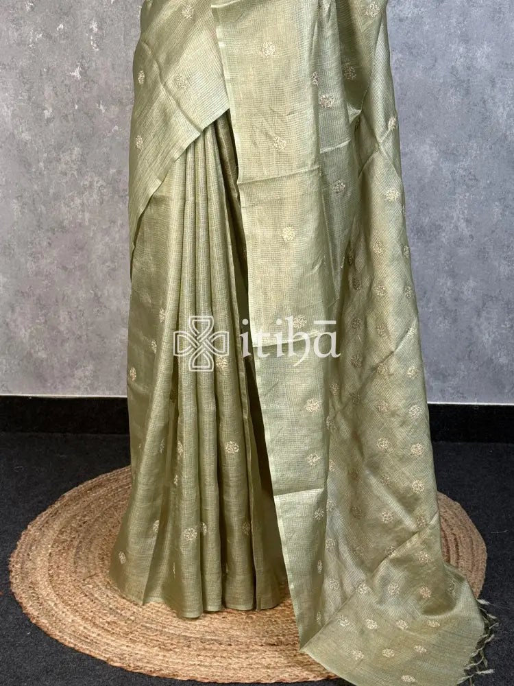 TUSSAR SILK ZARI CHECK EMBROIDERY SAREE