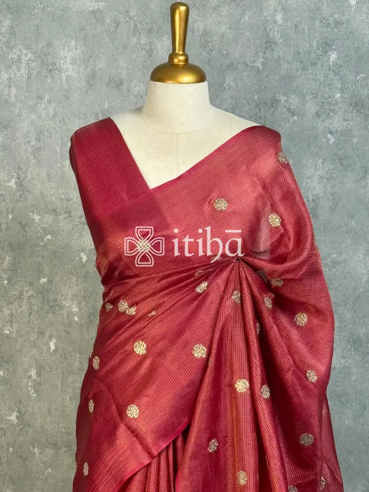 TUSSAR SILK ZARI CHECK EMBROIDERY SAREE