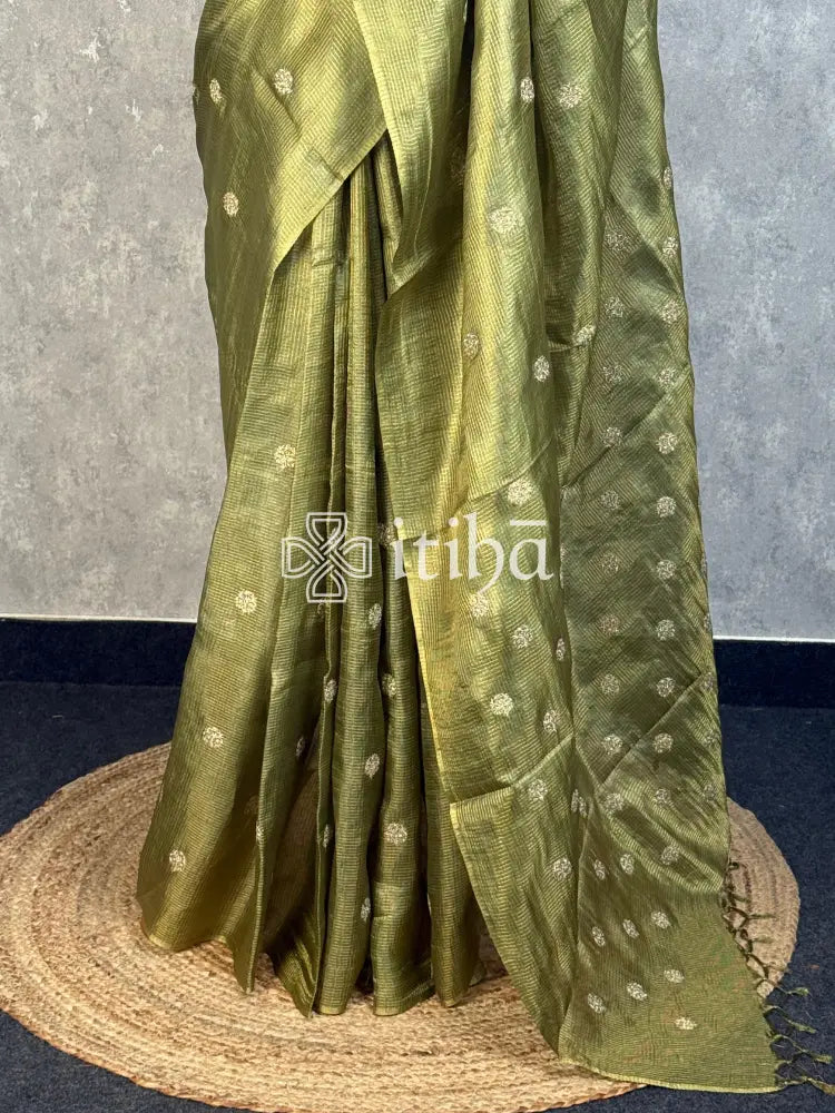 TUSSAR SILK ZARI CHECK EMBROIDERY SAREE
