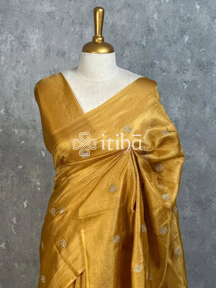 TUSSAR SILK ZARI CHECK EMBROIDERY SAREE