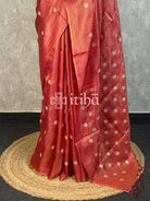 TUSSAR SILK ZARI CHECK EMBROIDERY SAREE