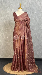 TUSSAR SILK ZARI CHECK EMBROIDERY SAREE - CHOCOLATE BROWN