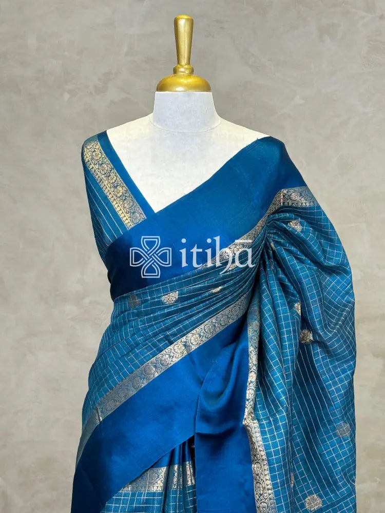 TUSSAR SILK ZARI CHECKS BANARASI SAREE