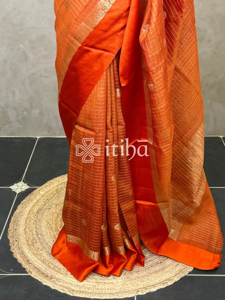 TUSSAR SILK ZARI CHECKS BANARASI SAREE