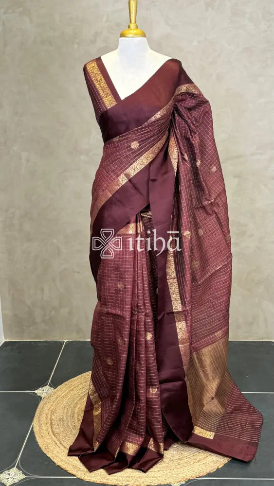 TUSSAR SILK ZARI CHECKS BANARASI SAREE