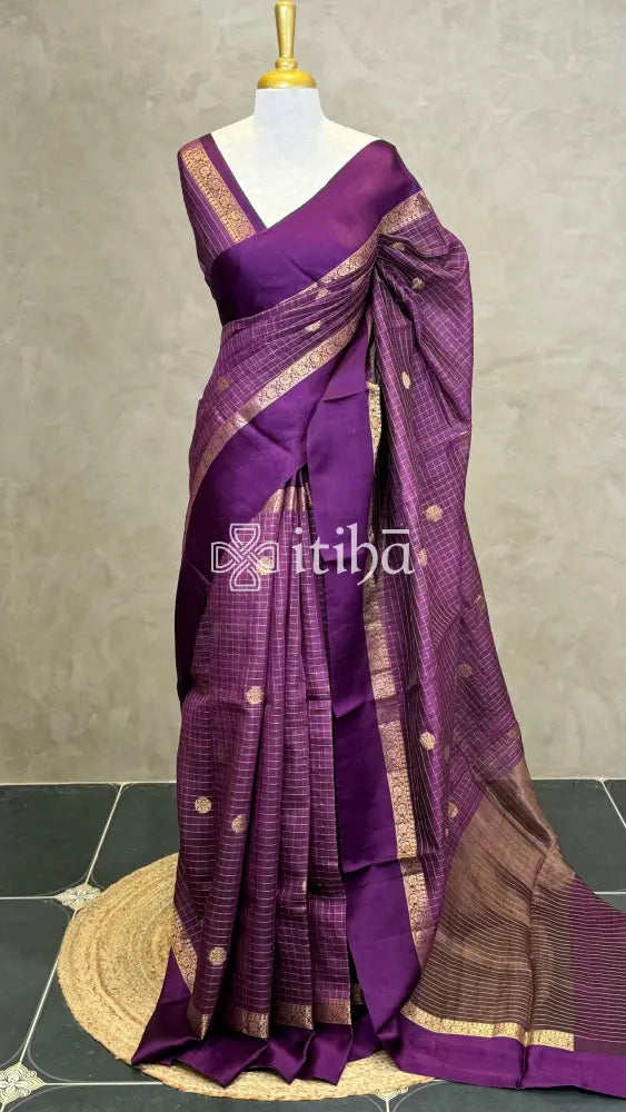 TUSSAR SILK ZARI CHECKS BANARASI SAREE
