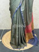 TUSSAR SILK ZARI CHECKS PRINTED SAREE