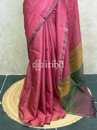 TUSSAR SILK ZARI CHECKS PRINTED SAREE