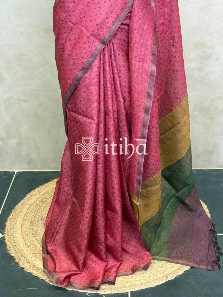 TUSSAR SILK ZARI CHECKS PRINTED SAREE