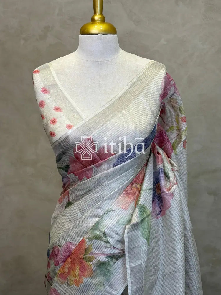 TUSSAR ZARI CHECKS PRINTED SAREE
