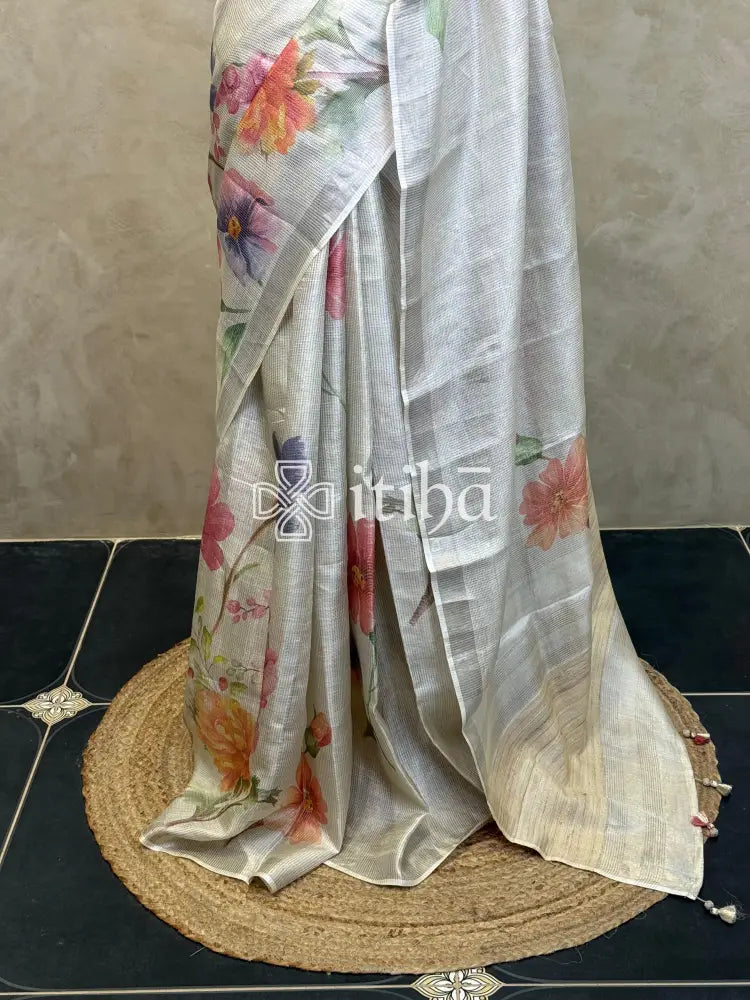 TUSSAR ZARI CHECKS PRINTED SAREE