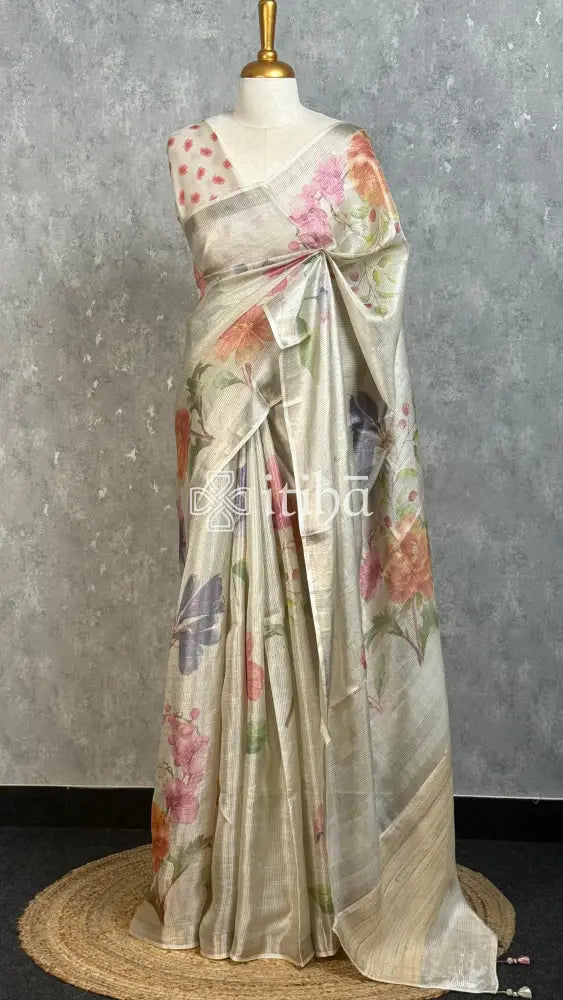 TUSSAR ZARI CHECKS PRINTED SAREE
