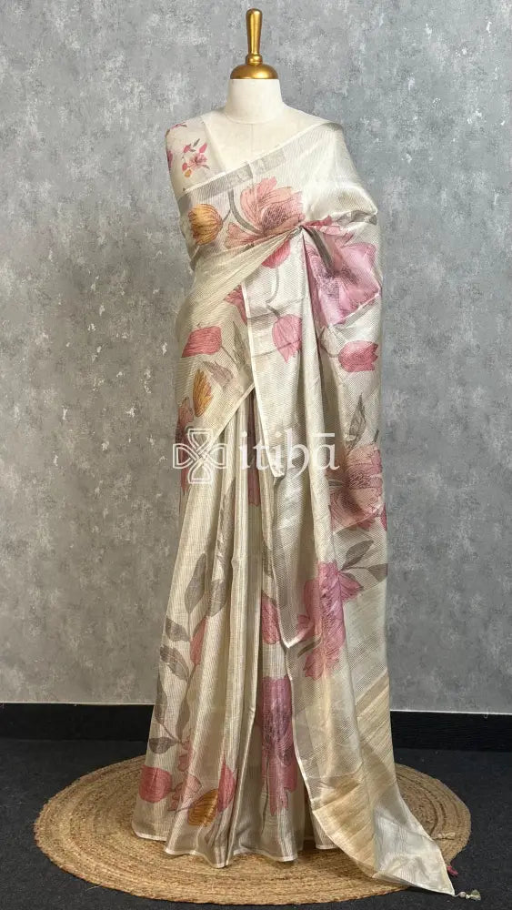 TUSSAR ZARI CHECKS PRINTED SAREE