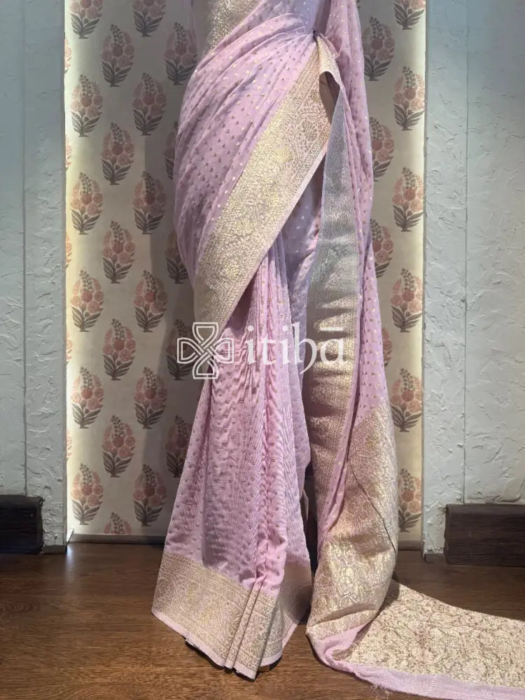VISCOSE GEORGETTE BANARASI SAREE - LILAC PINK