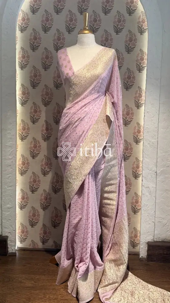 VISCOSE GEORGETTE BANARASI SAREE - LILAC PINK