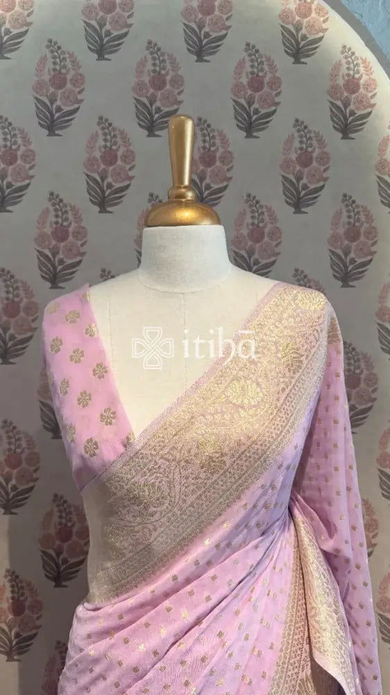 VISCOSE GEORGETTE BANARASI SAREE - LILAC PINK