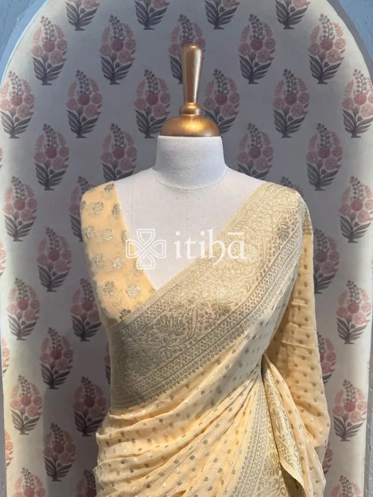 VISCOSE GEORGETTE BANARASI SAREE - Yellow