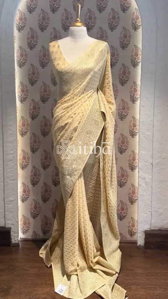 VISCOSE GEORGETTE BANARASI SAREE - Yellow