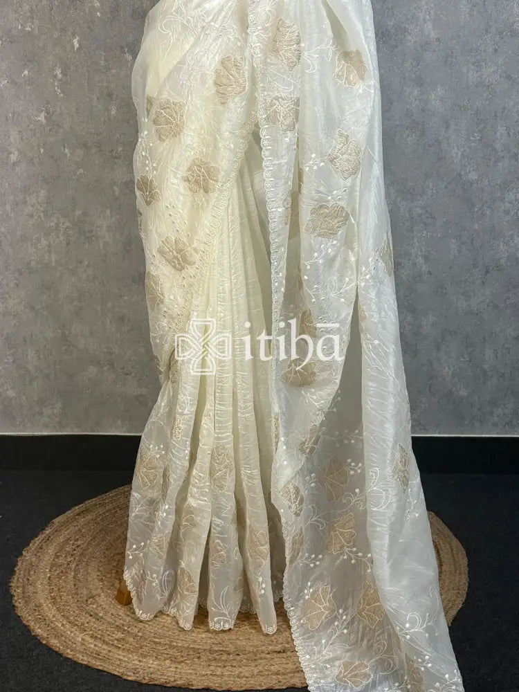 VISCOSE ORGANZA APPLIQUE EMBROIDERY SAREE