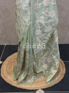 VISCOSE ORGANZA APPLIQUE EMBROIDERY SAREE