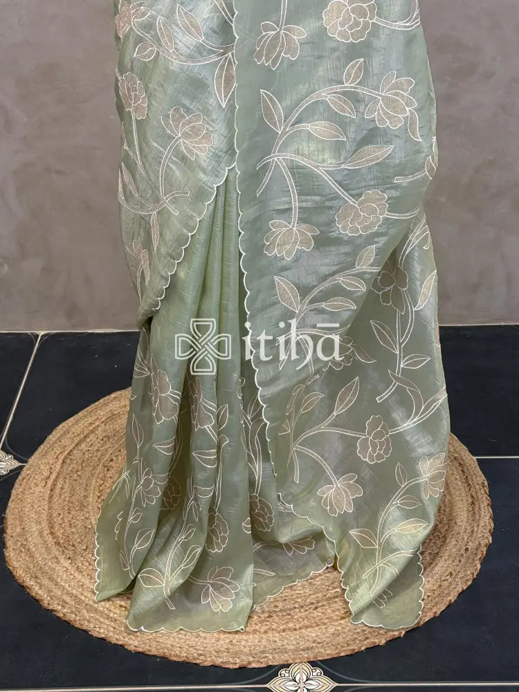 VISCOSE ORGANZA APPLIQUE EMBROIDERY SAREE