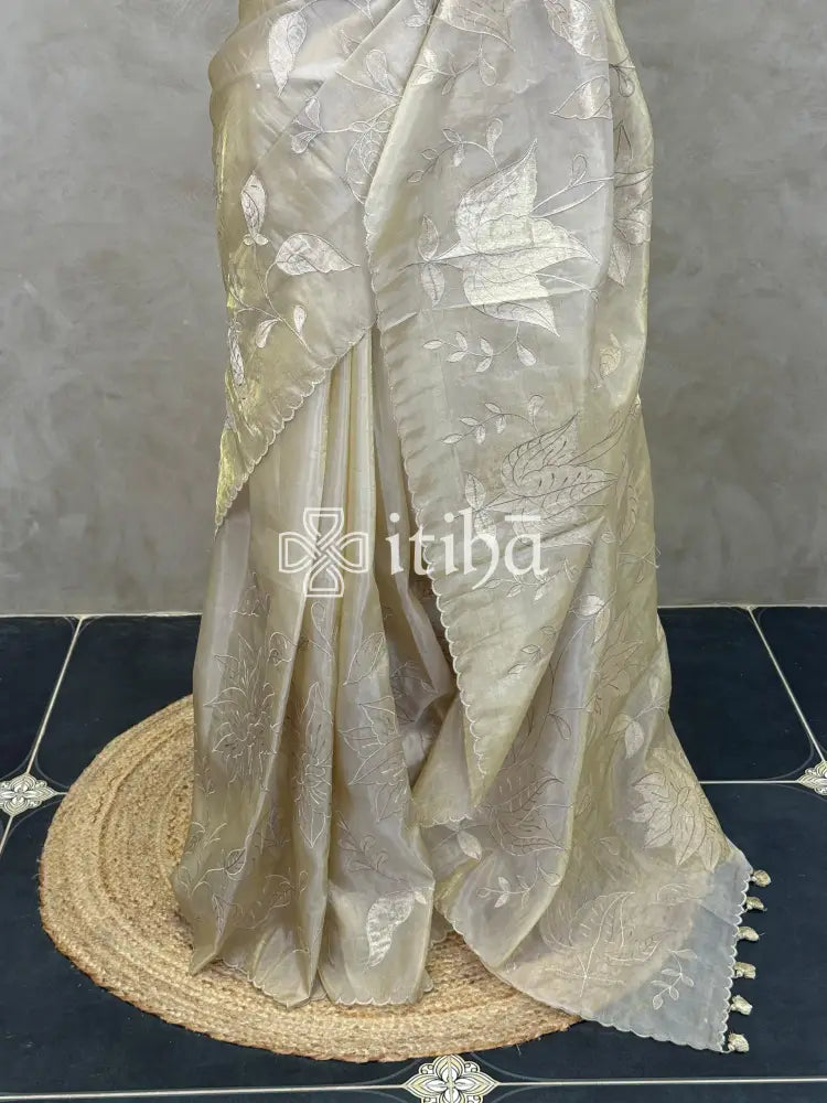 VISCOSE ORGANZA APPLIQUE EMBROIDERY SAREE