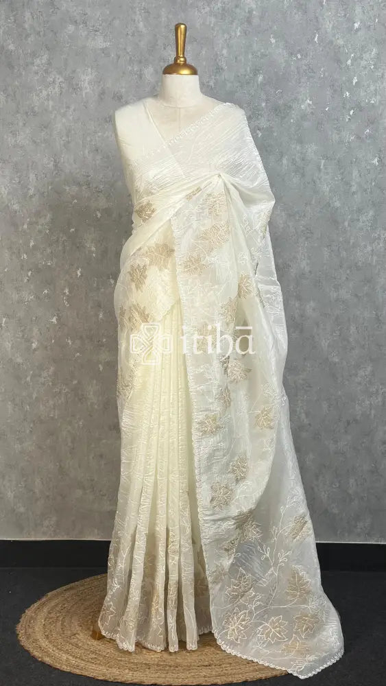 VISCOSE ORGANZA APPLIQUE EMBROIDERY SAREE