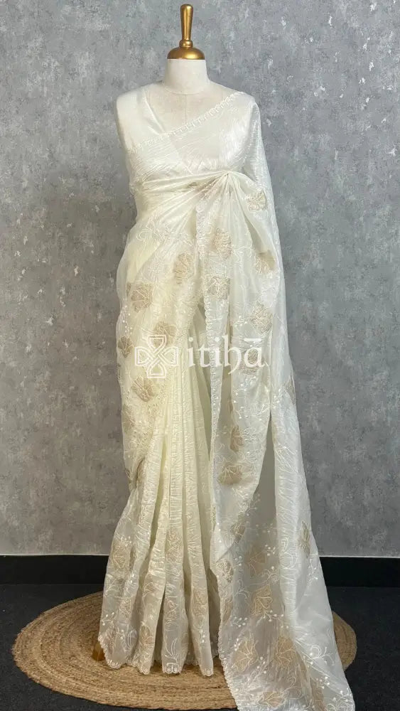 VISCOSE ORGANZA APPLIQUE EMBROIDERY SAREE
