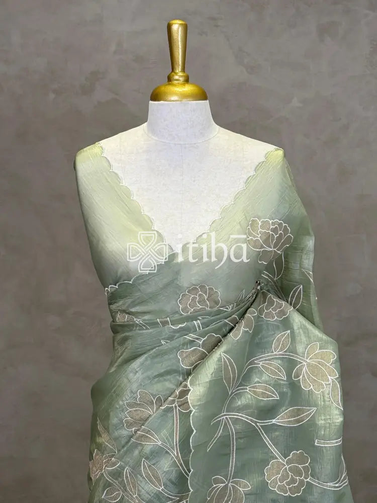 VISCOSE ORGANZA APPLIQUE EMBROIDERY SAREE