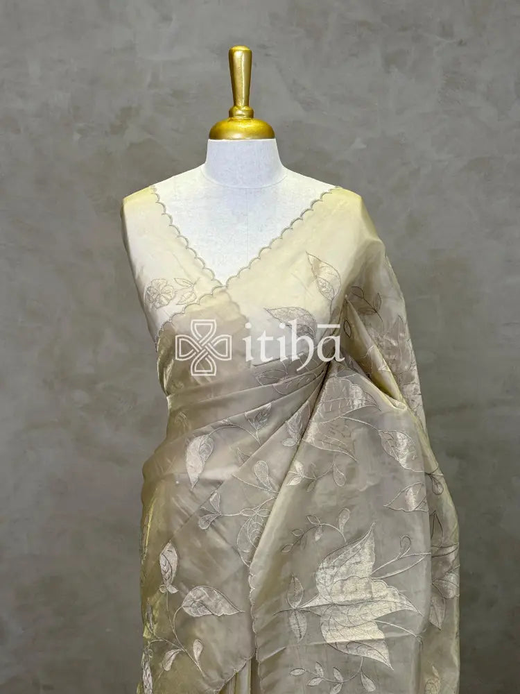 VISCOSE ORGANZA APPLIQUE EMBROIDERY SAREE