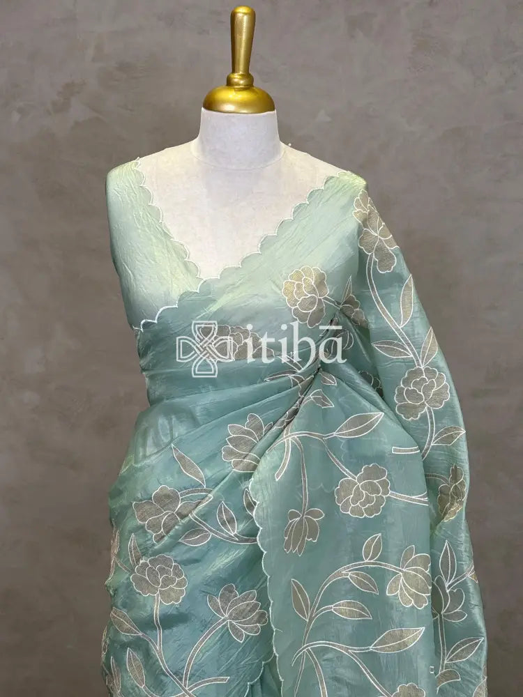 VISCOSE ORGANZA APPLIQUE EMBROIDERY SAREE