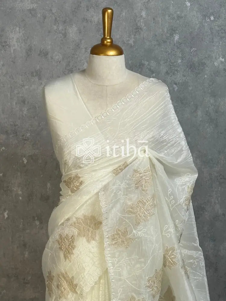 VISCOSE ORGANZA APPLIQUE EMBROIDERY SAREE