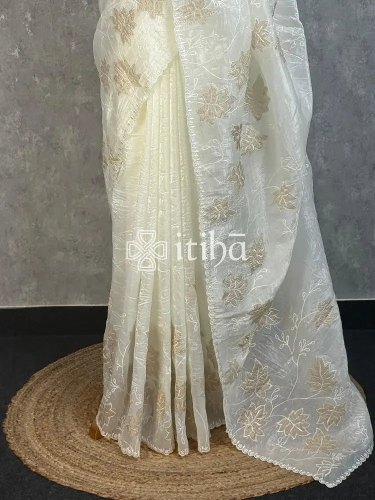 VISCOSE ORGANZA APPLIQUE EMBROIDERY SAREE