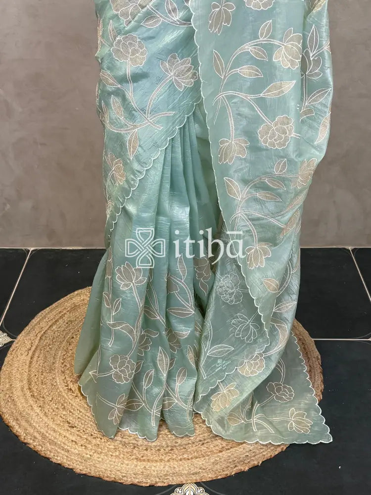 VISCOSE ORGANZA APPLIQUE EMBROIDERY SAREE