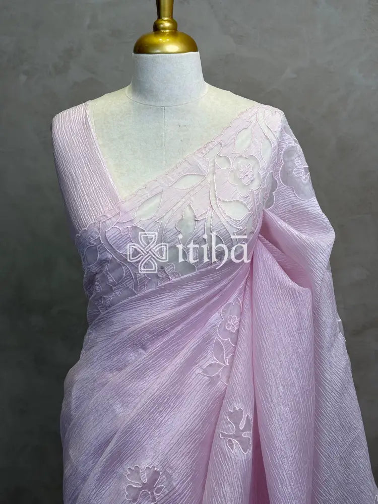 VISCOSE ORGANZA APPLIQUE EMBROIDERY SAREE