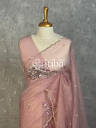 VISCOSE ORGANZA APPLIQUE EMBROIDERY SAREE - BLUSH PINK