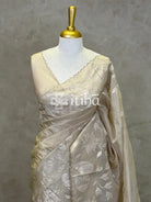 VISCOSE ORGANZA APPLIQUE EMBROIDERY SAREE - CHAMPAGNE BEIGE