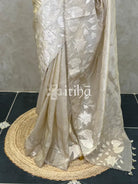 VISCOSE ORGANZA APPLIQUE EMBROIDERY SAREE - CHAMPAGNE BEIGE