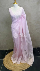 VISCOSE ORGANZA APPLIQUE EMBROIDERY SAREE - LIGHT PINK
