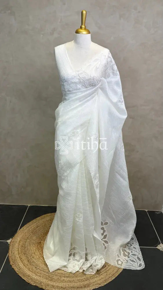 VISCOSE ORGANZA APPLIQUE EMBROIDERY SAREE