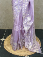 VISCOSE ORGANZA APPLIQUE EMBROIDERY SAREE - PASTEL LAVENDER