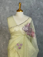 VISCOSE ORGANZA APPLIQUE EMBROIDERY SAREE - PASTEL PISTA GREEN