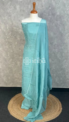 VISCOSE ORGANZA CHIKANKARI SALWAR SUIT - AQUA BLUE